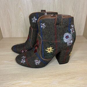 Indigo Brown Ankle Boots with Embroidered Details